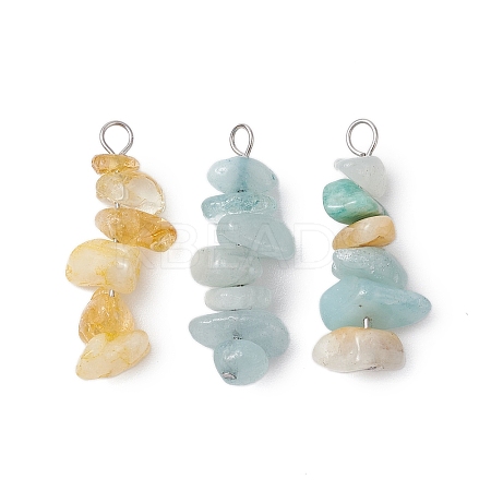 3Pcs Natural Aquamarine & Citrine & Flower Amazonite Chip Beaded Constellation Pendants PALLOY-JF03043-03-1