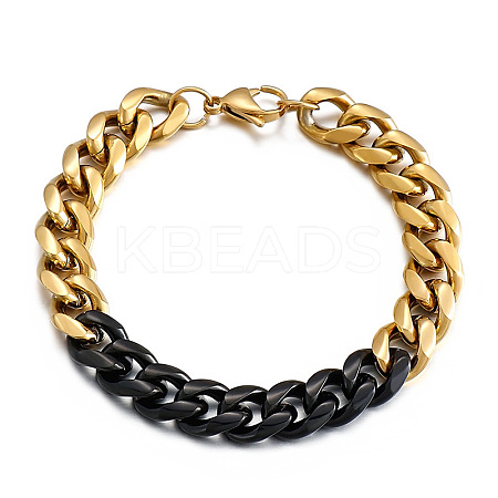 Two-tone 304 Stainless Steel Cuban Link Chain Bracelets for Men FS-WG114D5-04-1