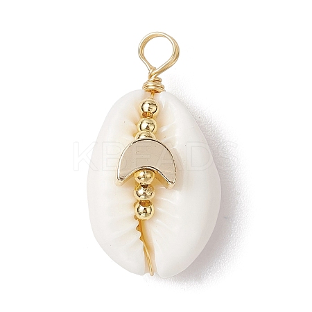 Natural Cowrie Shell Copper Wire Wrapped Pendants PALLOY-JF02932-01-1