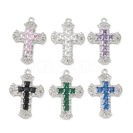 Brass Micro Pave Cubic Zirconia Pendants KK-P342-15P-1