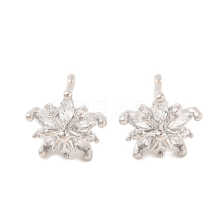 Brass Micro Pave Clear Cubic Zirconia Stud Earrings for Women EJEW-U015-09P-1