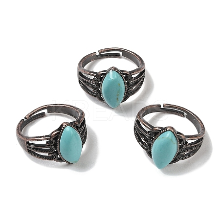 Synthetic Turquoise Horse Eye Adjustable Rings RJEW-K271-05R-11-1