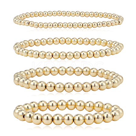 4Pcs 4 Size Brass Round Beaded Stretch Bracelets Set for Women BJEW-AN0001-07-1
