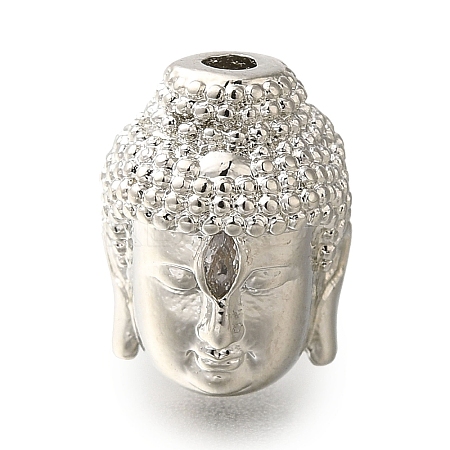 Buddha Head Rack Plating Brass Micro Pave Clear Cubic Zirconia Beads KK-U019-12P-1