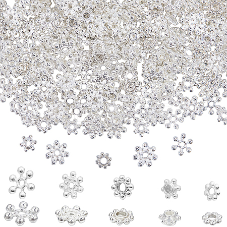 500Pcs 5 Styles Alloy Daisy Spacer Beads FIND-SP0002-22B-1
