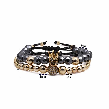 2Pcs Synthetic Non-magnetic Hematite Multi-Strand Braided Bead Bracelet Sets CG0194-1-1