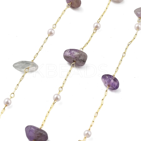 Natural Amethyst & Glass Link Chains CHC-K014-12G-04-1