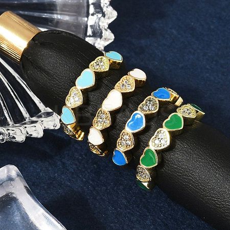Brass Micro Pave Clear Cubic Zirconia Enamel Cuff Rings for Women RJEW-L113-033G-1