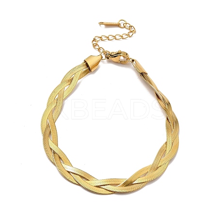 304 Stainless Steel Interlocking Herringbone Chain Bracelet for Men Women BJEW-H554-01G-1