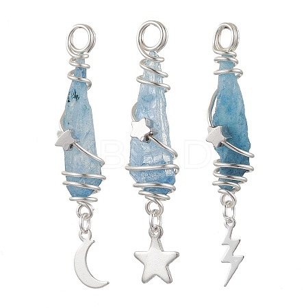 3Pcs 3 Styles Electroplated Natural Quartz Crystal Nuggets Copper Wire Wrapped Pendants PALLOY-JF03128-03-1