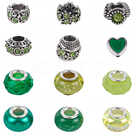 60Pcs 12 Styles Alloy Rhinestone/Enamel European Beads & Resin European Beads Kits DIY-PA0001-06B-1
