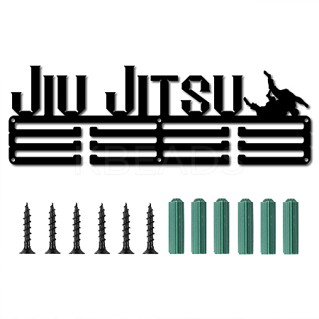 Word JIU JITSU Fashion Iron Medal Hanger Holder Display Wall Rack ODIS-WH0021-038-1