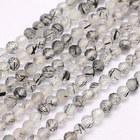 Natural Black Rutilated Quartz Beads Strands G-F509-34-3mm-1