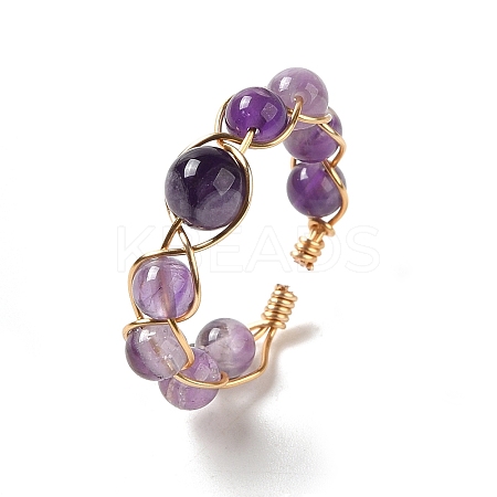 Adjustable Natural Amethyst with Brass Rings G-B075-01G-04-1