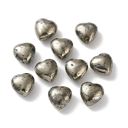 Natural Pyrite and Quartz Heart Palm Stones G-Z122-02-1