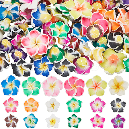100Pcs 3 Styles Handmade Polymer Clay 3D Flower Plumeria Beads CLAY-SC0002-61-1