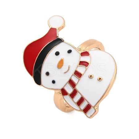 Christmas Theme Alloy Enamel Open Cuff Ring RJEW-C106-02G-KCG-1
