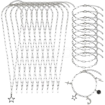 304 Stainless Steel Paperclip Chains Necklaces & Bracelet Jewelry Sets SJEW-SC0001-07P-1