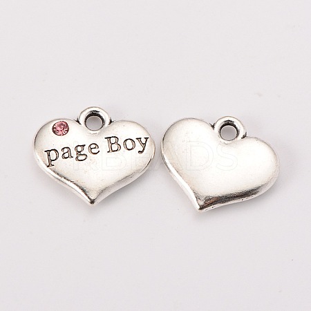 Wedding Theme Antique Silver Tone Tibetan Style Heart with Page Boy Rhinestone Charms LS-TIBEP-N005-14D-1