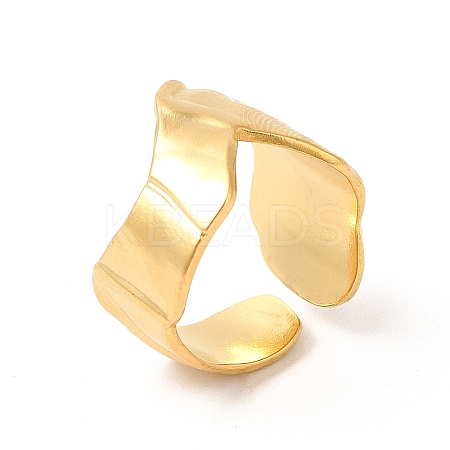 Ion Plating(IP) 304 Stainless Steel Wave Open Cuff Ring for Women LS-RJEW-E063-17G-1
