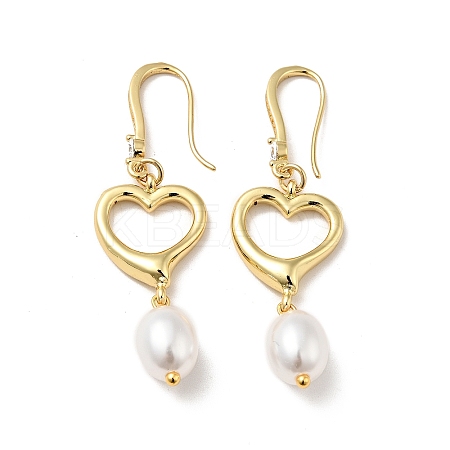 Heart with ABS Imitation Pearl Dangle Earrings EJEW-F288-22G-1