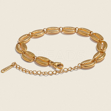 304 Stainless Steel Cowrie Shell Shape Link Chain Bracelets for Women LL4906-1-1