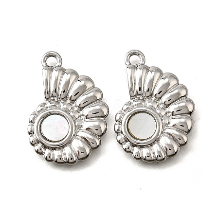 304 Stainless Steel Pave Natural White Shell Pendants STAS-C122-21C-02P-1