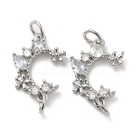 Rack Plating Brass Pave Clear Cubic Zirconia Connector Charms KK-K273-08P-1