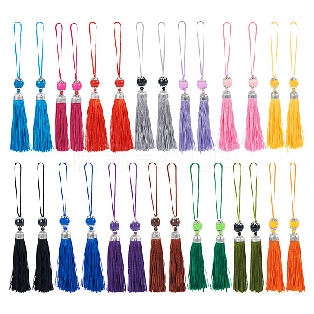 28Pcs 14 Colors Polyester Tassel Big Pendants Decorations HJEW-TA0001-07-1