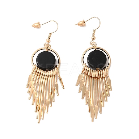 Resin Flat Round with Tassel Dangle Earrings LS-EJEW-D054-03KCG-1