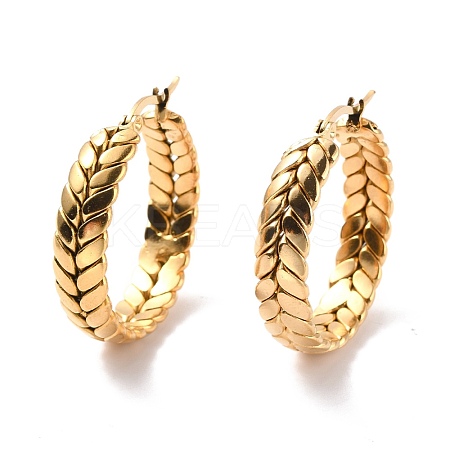 PVD Vacuum Plating 201 Stainless Steel Leaf Wrap Hoop Earrings with 304 Stainless Steel Pin for Women EJEW-F280-26A-G-1