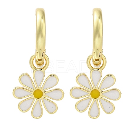 Rack Plating Flower Brass Hoop Earrings EJEW-H016-27G-01-1