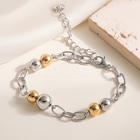 304 Stainless Steel Beads Link Bracelets LS-BJEW-K291-03GP-1