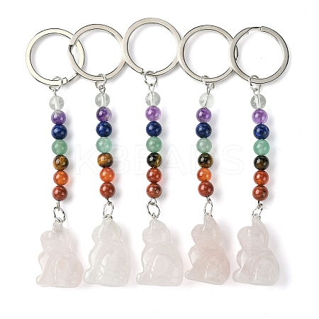 Cat Natural Rose Quartz Keychain KEYC-F040-11C-1