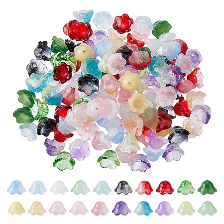 200Pcs 20 Colors Glass Gradient Color Bead Caps GLAA-HS0001-03-1