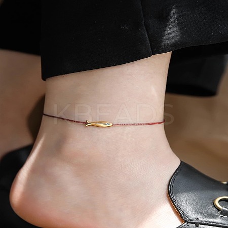 Adjustable Brass Fish Braided Bead Anklets WGBBA61-02-1