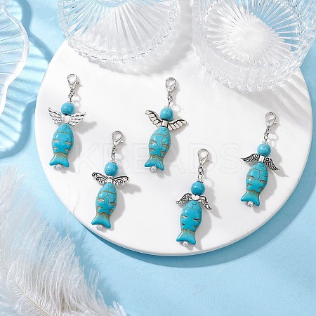 Fish Angel ABS Plastic Imitation Pearl & Synthetic Turquoise Pendant Decorations HJEW-JM03532-1