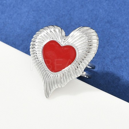 Heart 304 Stainless Steel Enamel Finger Rings for Women RJEW-G355-09P-02-1