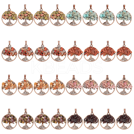 32Pcs 8 Styles Natural & Synthetic Mixed Gemstone Chip Pendants PALLOY-AB00253-1
