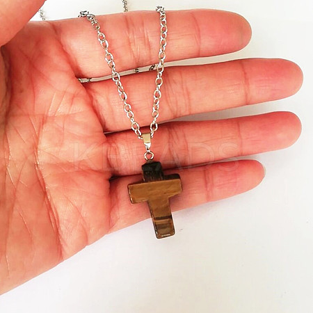 Natural Tiger Eye Cross Pendant Necklace FS-WGC9DE4-04-1