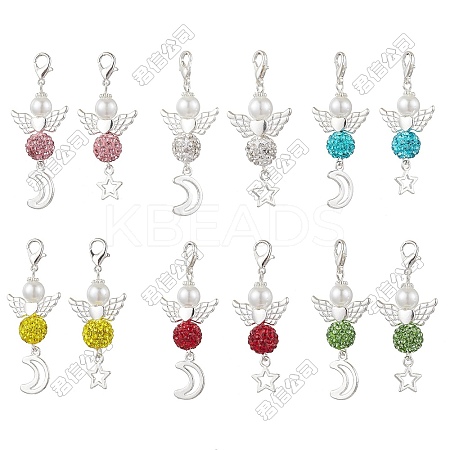 12Pcs Angel Pave Disco Ball Pendant Decorations HJEW-JM03066-S-1