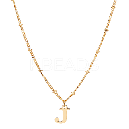 1Pc Brass Chain & 304 Stainless Steel Letter Pendant Necklaces NJEW-LP0001-35J-G-1