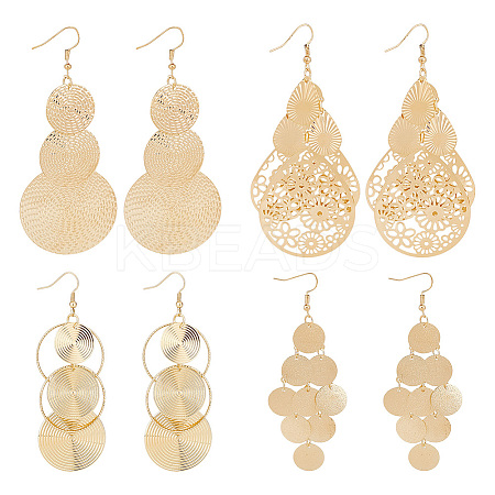 4 Pairs 4 Style Alloy Cluster Dangle Earrings EJEW-AN0004-25-1