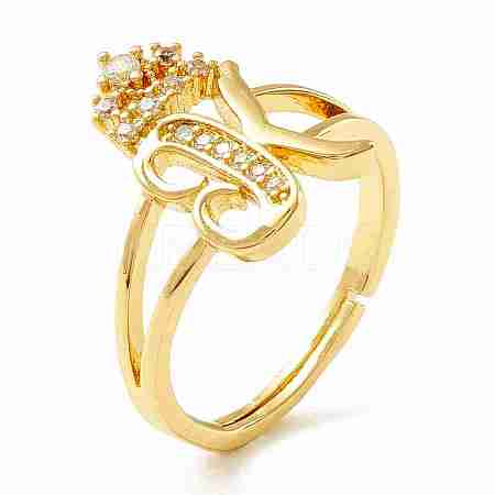 Clear Cubic Zirconia Initial Letter with Crown Adjustable Ring LS-RJEW-M139-17K-1