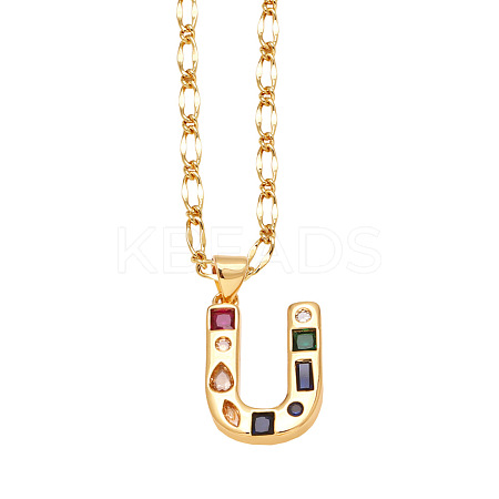 Brass Pave Colorful Cubic Zirconia Initial Pendant Necklaces FS-WG26597-21-1
