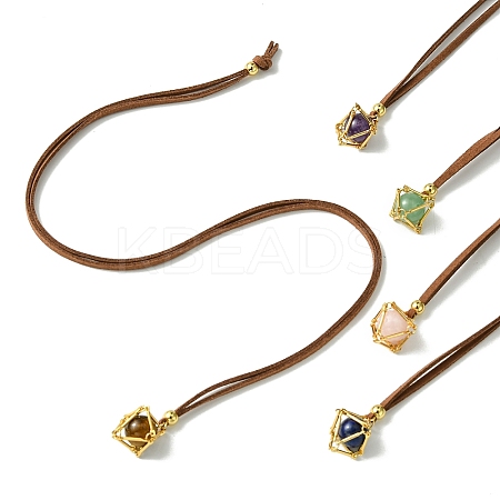 Brass Macrame Pouch Stone Holder Pendant Necklaces NJEW-JN04653-02-1