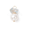 Natural Aquamarine Chip with Copper Wire Wrapped Shell Pearl Pendants PALLOY-JF04951-02-1