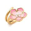 Flower 304 Stainless Steel Enamel Cuff Rings for Women RJEW-Z079-01G-4