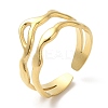 304 Stainless Steel Hollow Wave Open Cuff Ring for Women X-RJEW-I098-03G-1
