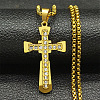 201 Stainless Steel Crystal Rhinestone Religion Cross Pendant Necklaces LS-NJEW-H065-08G-1